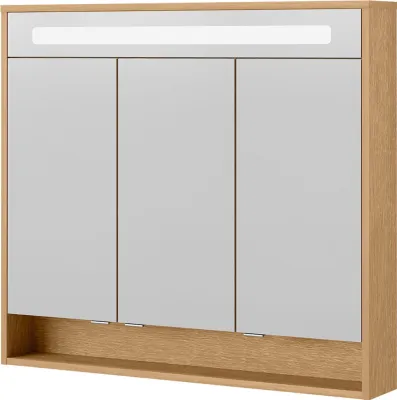 Produktbild von FACKELMANN LED Spiegelschrank Natura / Badschrank mit Soft-Close-System / Maße (B x H x T): ca. 93,5 x 84 x 15,5 cm / hochwertiger Schrank mit Spiegel und Beleuchtung fürs Badezimmer / Korpus: Braun
