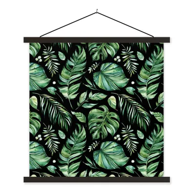 Produktbild von MuchoWow® Textilposter Blätter - Tropisch - Dschungel - Muster 40x40 cm mit schwarzem Rahmen - Fotos