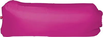 A pink inflatable lounger is shown against a white background.