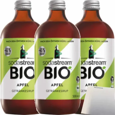 Produktbild von SodaStream Sirup Apfel-Geschmack 3er Pack (3x500ml Flasche) + usy Block