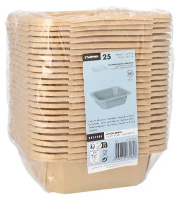 Produktbild von 100 Papstar Lunchboxen, Pappe eckig 750 ml 4,7 cm x 16,2 cm x 16,2 cm braun 37016