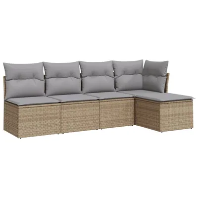 Produktbild von vidaXL 5-tlg. Garten-Sofagarnitur mit Kissen Beige Poly Rattan