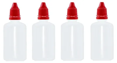Obrázok produktu pre Plastové fľaše s kvapkadlom – 50 ml, s červeným uzáverom – sada 4 kusov