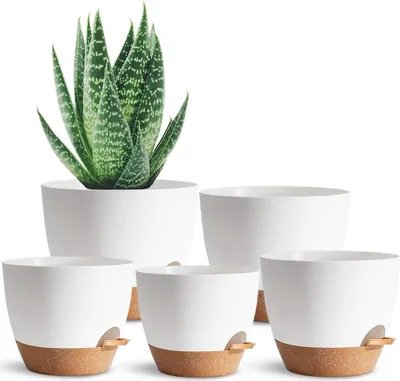 Produktbild von Selbstbewässernde Pflanztöpfe Set 5 weiß Kunststoff