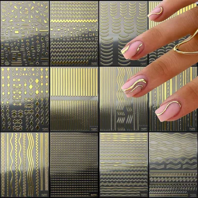 Image de Autocollants pour ongles "Nagelsticker Goldene Linie" - French Tip, 12 feuilles. Stickers pour nail art, adhésifs, accessoires pour la décoration des ongles