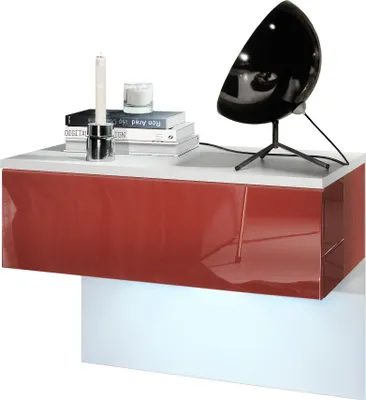 Produktbild von Vladon Nachttisch Sleep,  Germany, Nachttischschrank mit Schublade zur Wandmontage, Weiß matt/Bordeaux Hochglanz, inkl. LED-Beleuchtung (60 x 46 x 35 cm)