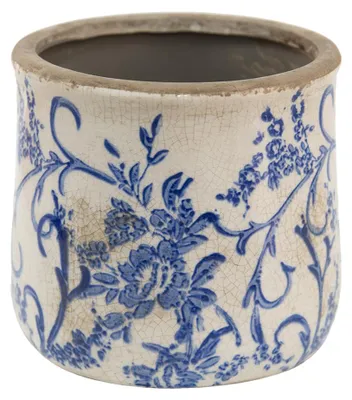 Obrázok produktu pre Clayre & Eef Kvetináč Ø 12x11 cm Modré biele keramické kvety