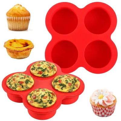 Produktbild von Muffinform Silikon 2 Stück, Mini Muffin Backform 4 Tassen, Runde Eierbissen Form für Heißluftfritteuse, Antihaftbeschichtet