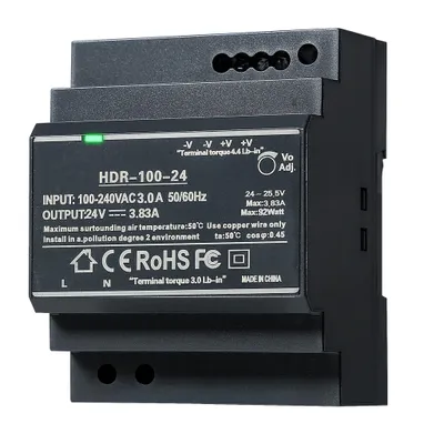 Image de HDR-100-24 Alimentation à découpage sur rail DIN 24V DC 3,83A 100W Transformateur de puissance stable