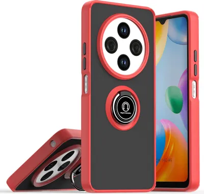 Produktbild von Hülle für Xiaomi Redmi 14C Matte Transluzent TPU Stoßfest Schutzhülle mit Ring Halter Ständer Rot