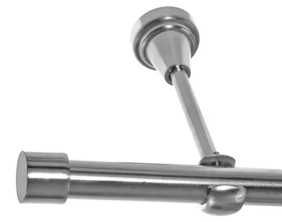 Produktbild von Gardinenstange Set Edelstahl Look Metall Ø 19mm zur Wandbefestigung 1-lauf Kappe, Länge wählbar H18E61