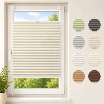 Produktbild von Plissee Klemmfix ohne Bohren 85x120cm Beige Sonnenschutzrollo Verspannt Blickdicht Lichtschutz Faltrollo Jalousie Rollos für Fenster und Tür
