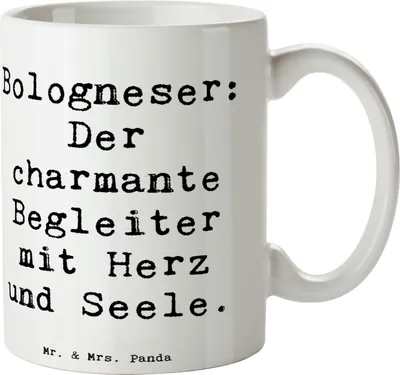 Produktbild von Mr. & Mrs. Panda Teetasse Spruch Bologneser Begleiter - Weiß - Geschenk, Hunderassen Beschreibung, Hundeliebhaber, haferl, Tasse, Hunderasse, liebevoller Hund, Becher