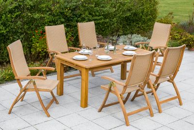 Merxx Gartenmöbelset "Capri" 7tlg. mit Doppelausziehtisch 180/220/260 x 100 cm - Akazienholz mit Kunststoffgeflecht Natur