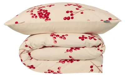 Produktbild von Schiesser Bettwäscheset Rowan | 2-teilig | Winterprint | Feinbiber | 100% Baumwolle | Reißverschluss | 155x220cm + 80x80cm | Creme