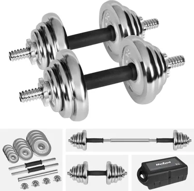 Produktbild von Rebel ACTIVE verstellbare Chrom-Hanteln im Koffer, 20 kg, mit Langhantel