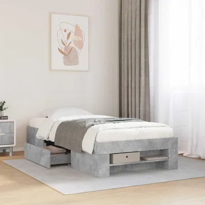 Zdjęcie produktu dla Maison Exclusive - Łóżko z pojemnikiem na pościel, kolor betonowy, 80 x 200 cm, płyta wiórowa