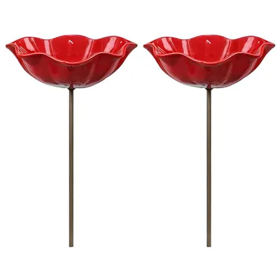 Produktbild von 65cm Gartenstecker Vogelbad,2er Set Blumen-Bienen-Tränker,Insekten-Trinkstation für Garten,Bienen&Schmetterlinge,Vogelbad und Futterstation für Rasen