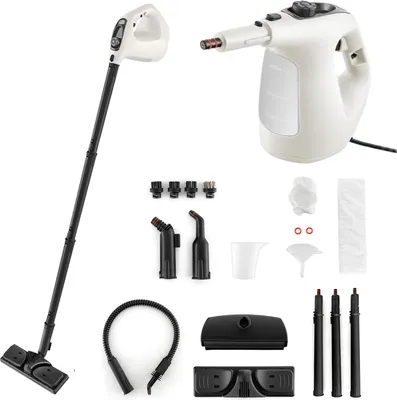 Produktbild von GOPLUS Dampfreiniger 1500 W, Mehrzweck Dampfwischer mit 14 tlg. Zubehör und Kindersicherung, Handdampfreiniger, 1 Min. Aufheizzeit für Bad (Grau)