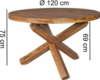 Produktbild von WOHNLING Design Esszimmertisch BOHA rund Ø 120 cm x 75 cm Sheesham Massiv-Holz Landhaus Esstisch 4 Personen Küchentisch Tisch für Esszimmer braun