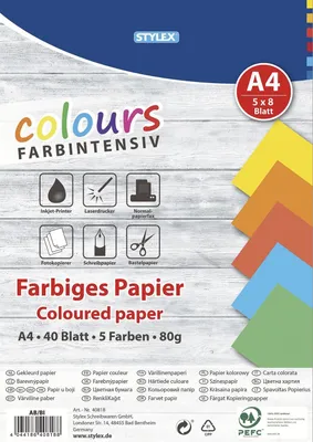 Obrázok produktu pre STYLEX® 40818 Kopírovací papier - A4, 80 g/m², 40 listov, rôznorodý