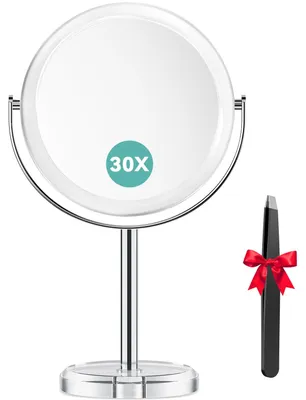 Productafbeelding van Dubbele make-up spiegel met 1x/30x vergroting, vrijstaande spiegel voor op tafel, 360° draaibaar, met afneembare reisspiegel