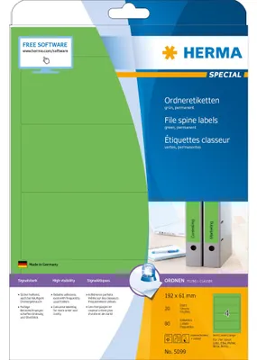 Produktbild von HERMA Ordneretikett 5099 192x61mm sk grün 80 St./Pack.