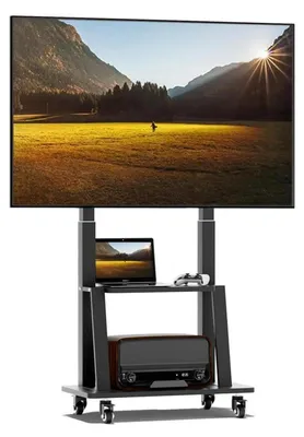 Immagine prodotto di Supporto mobile per TV con ripiano, regolabile in altezza, per televisori da 32 a 75 pollici, con capacità di carico fino a 130 libbre, standard VESA 600x400