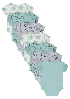 Productafbeelding van Minoti - Body voor babyjongens, korte mouwen (set van 7) MN389 (74) (Mintgroen/Grijs/Wit)