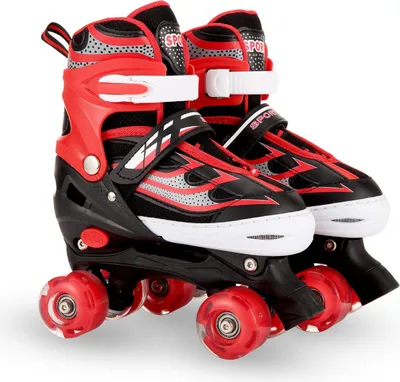 Produktbild von Inline-Skates, beleuchtete Rollschuhe mit beleuchteten Rädern, verstellbare Größe, Kinder 6–12 Jahre alt, geeignet für Schuhgrößen 28–33, Rot