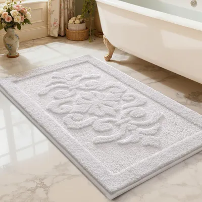Zdjęcie produktu dla Antypoślizgowa mata do łazienki z mikrofibry, o bardzo dużej chłonności i możliwość prania, biała, 60 x 90 cm