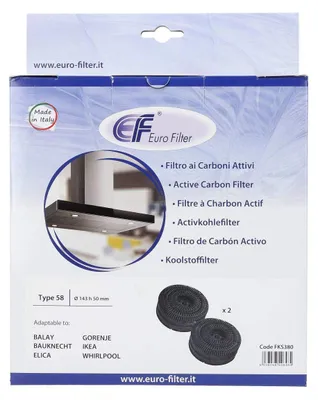 Produktbild von Eurofilter FKS380 Kohlefilter Filter Rundfilter Type58 AKB000/1 142mm Dunstabzug passend wie Whirlpool IKEA Ignis Bauknecht 484000008782 auch passend für AEG Electrolux 4055374690 Indesit C00384666