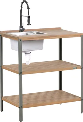 Obrázek produktu pro BELIANI Venkovní kuchyňský ostrov hnědý a černý s dřezem Akáciové dřevo 2 police horní deska 50 x 80 x 92 cm Zahradní kuchyně Jídelna