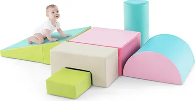 Zdjęcie produktu dla COSTWAY 6 PCS. Piankowe klocki konstrukcyjne, gigantyczne klocki konstrukcyjne, miękkie klocki konstrukcyjne z pianki, duże klocki konstrukcyjne Wielokolorowe, zielone
