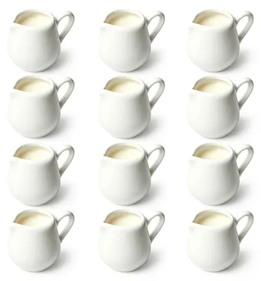 Porzellan-Melkkännchen, 12 Stück, 50 ml, weiß, Mini-Kanne