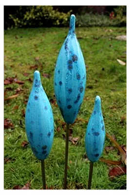 Produktbild von Keramische Spitzen - blau - 30/25/20 cm Garten Rosenkugel Zapfen