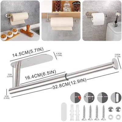 Produktbild von Ibenzoa® Edelstahl Küchenrollenhalter, rostfrei – selbstklebend oder verschraubbar für Unterbau & Wand, platzsparend, für Rollen bis 33 cm (auch 16,5 cm)