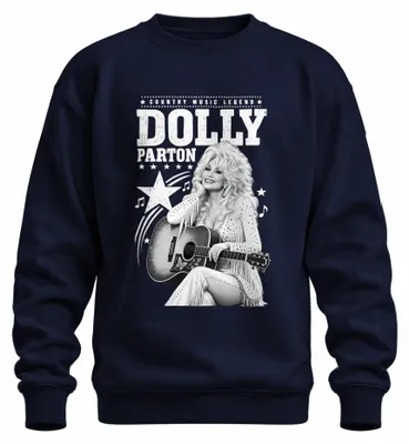 Imagen del producto de Sudadera con cuello redondo, estilo "pullover", con motivos de música country y la imagen de Dolly Parton, con diseño de guitarra occidental, color azul marino, talla S