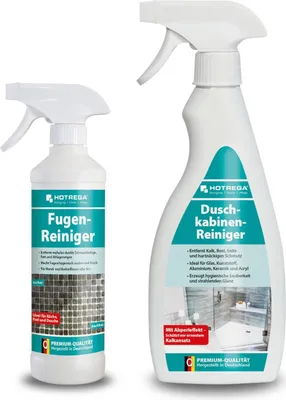 Produktbild von HOTREGA Fugenreiniger 500ml & Duschkabinenreiniger 500ml | Entfernt Seifenreste und dunkle Beläge | Gegen Kalk, Fett, Verschmutzungen