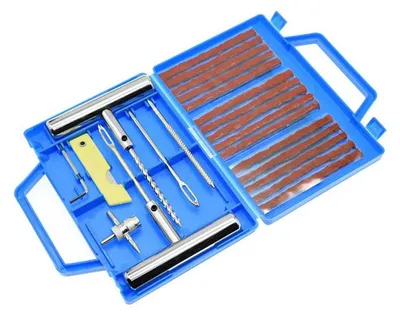 Image de Kit de réparation de pneus portable - Kit d'outils 23 pièces - Pour voiture, moto, quad, camping-car, camion - Réparation rapide à faire soi-même - Rouge