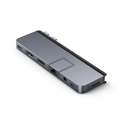 Produktbild von HYPER DUO PRO 7-in-2 USB-C Hub, USB Typ-C, 3.5mm, HDMI, RJ-45, Thunderbolt 4, USB 2.0, USB Typ-C, MicroSD (TransFlash), 104 Mbit/s, 60 Hz, Grau