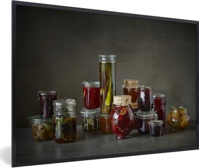 Produktbild von MuchoWow® MuchoWow® Gerahmtes Poster Obst und Gemüse in Weckgläsern 30x20 cm - Poster mit zchwarzem Bilderrahmen - Kunstdruck - Bild-Poster