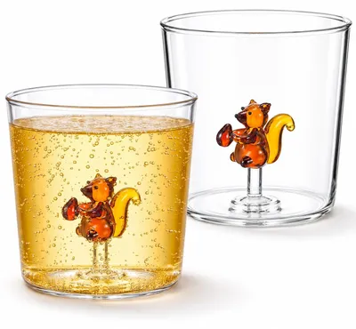 Image de Verre à eau - Verre à eau à motif d'écureuil - Borosilicate - 400 ml - Lot de 2 - Transparent
