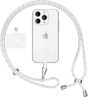 Obrázok produktu pre NALIA Univerzálna šnúrka s 2 podložkami a karabínkou - 160 cm reťaz na mobilný telefón - bielo strieborná