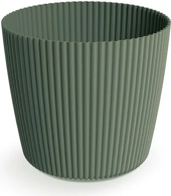 Produktbild von Prosperplast MILLY ROUND Pflanzgefäß, Grün Pinie, 10x9 cm, Kunststoff, witterungs-, UV- und frostbeständig, ohne Innenbehälter, mit vertikalen Streifen, für Innen- und Außenbereich
