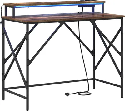 Image de Bureau vidaXL, finition chêne fumé, 100 x 50 x 86,5 cm, panneaux de particules