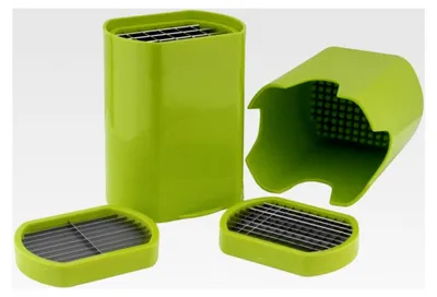 Produktbild von Kartoffelschneider und Edelstahl - Pommesschneider - Gemüseschneider 3-teilig, Gemüsehobel Salatschneider - Manuell - Grün
