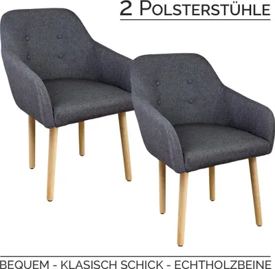 Produktbild von Stühle Esszimmerstühle Armlehnstuhl Polsterstuhl Stoff Sessel mit Armlehne Echtholz Stuhlbeine in 2er, 4er, 6er, 8er Set, in verschiedenen Farben Kingpower , Auswahl:2 Sessel - dunkelgrau