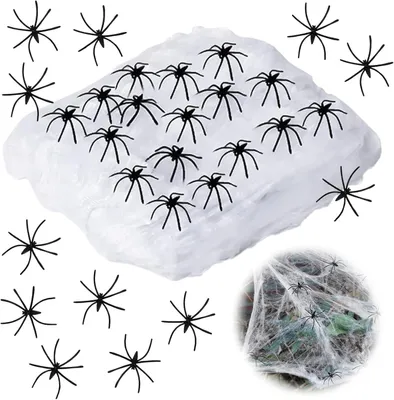 Produktbild von Halloween Deko Set Outdoor,200g weißeBaumwolle + 60 Spinnen,wetterfest