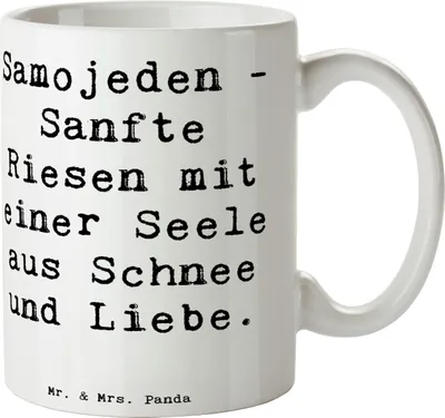 Produktbild von Mr. & Mrs. Panda Kaffeetasse Spruch Samojede Liebe - Weiß - Geschenk, geistige Auslastung, soziale Eigenschaften, Tasse, Hunderassen Pflege, Teebecher, Schlittenhunde